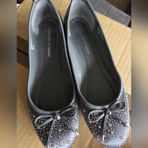 Adrienne Vittadini Gray Studded Ballet Flats